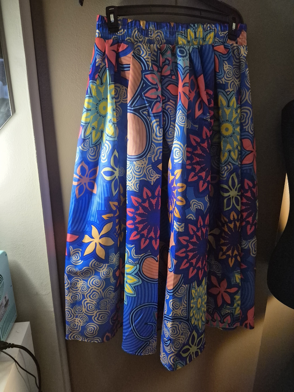 Blue Floral Print Midi Skirt - Women